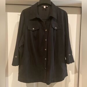 JM Collection~Lightweight~Polyester-Blend~Jacket~Snap Close~3/4 Sleeve~Size 20W